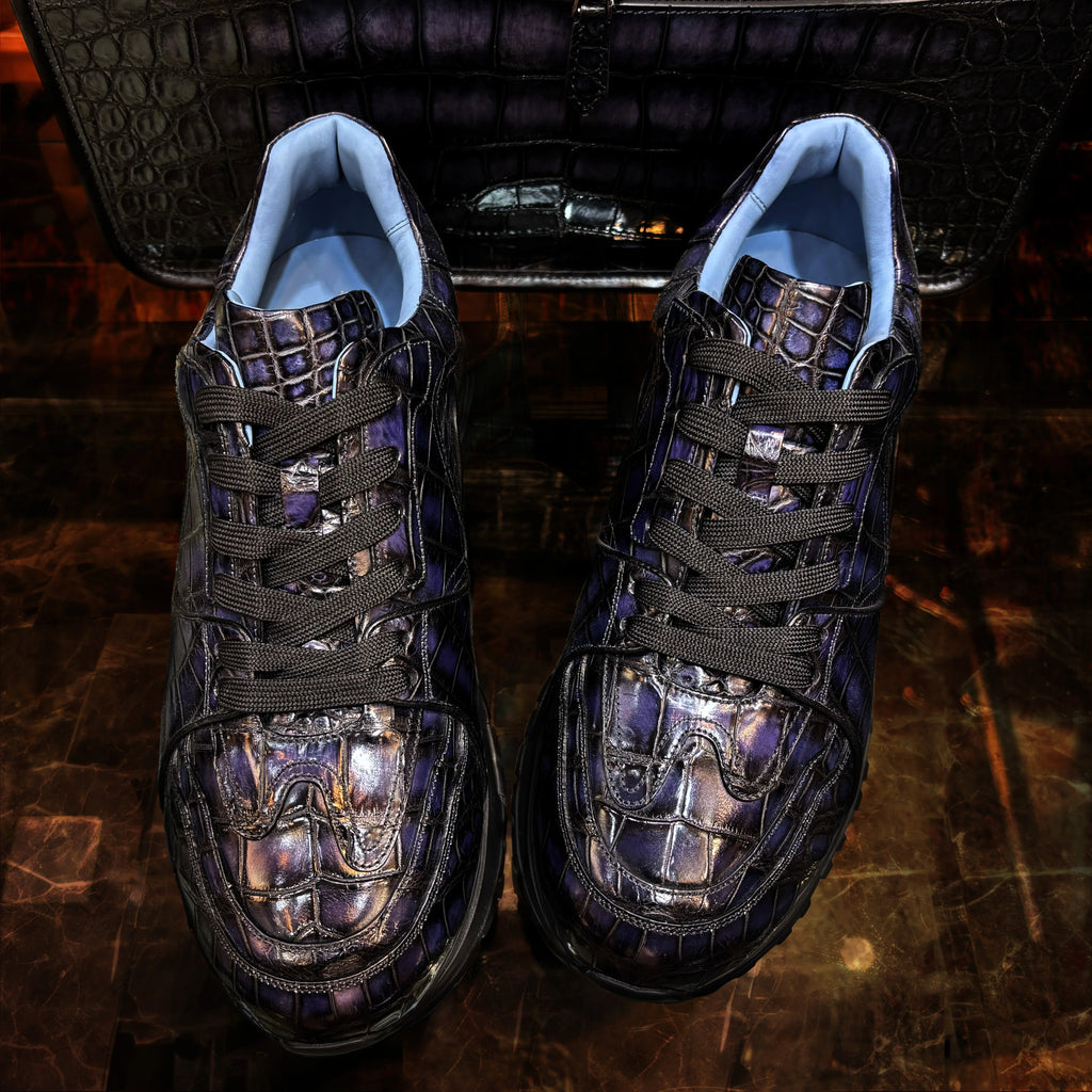 Luxury Handmade Crocodile Leather Shoes Anti-slip Trending Sneakers for Men Breathable Cushioning Walking Style Shoes