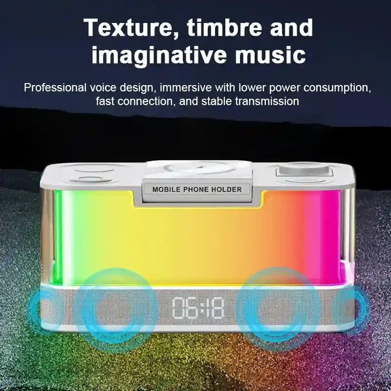 6-in-1 Wireless Charging Alarm Clock with RGB Light - White Tidesmit