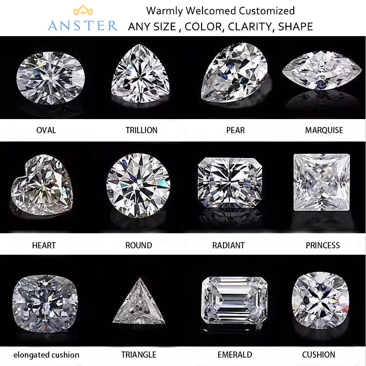 Diamond shapes chart showing oval, pear, marquise, heart, round, and princess cuts