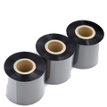 Black thermal transfer ribbon rolls on white cores, three-reel view