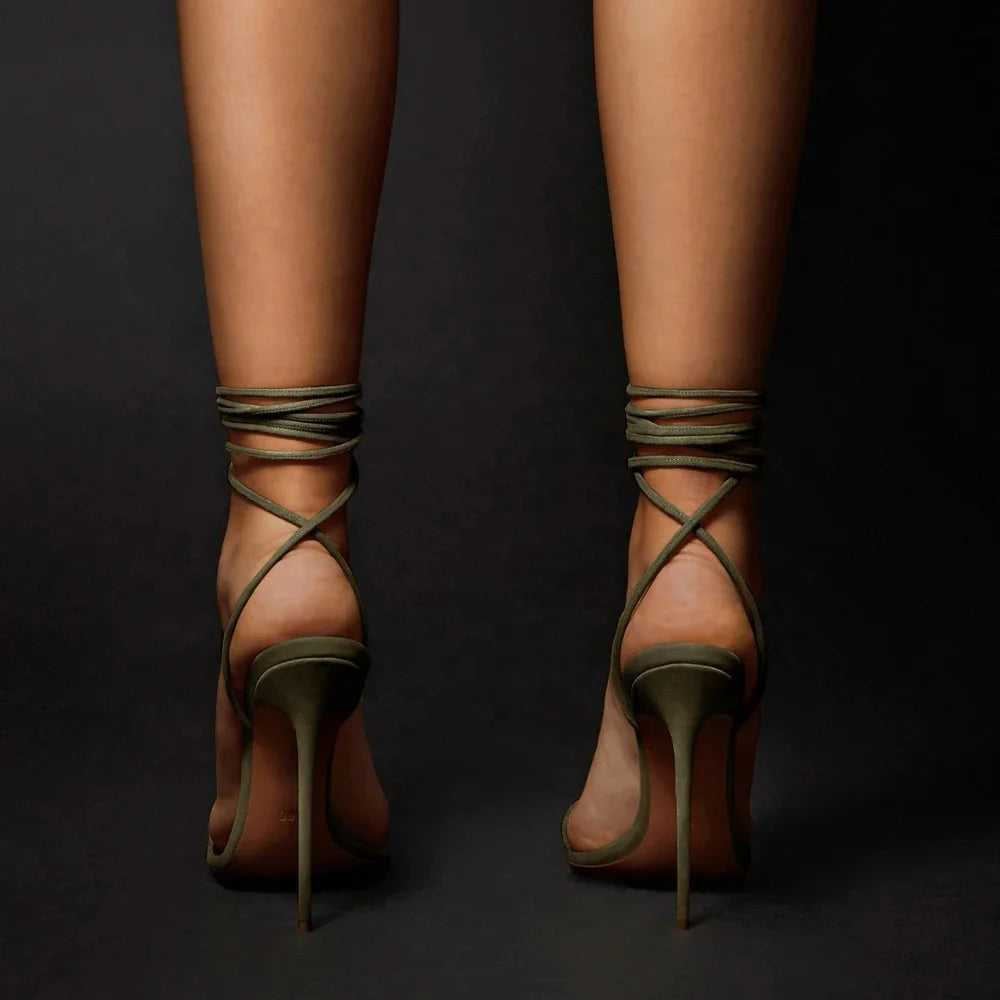 Custom logo  Drop Shipping Denim Lace up High Heel Sandal 2023 High Quality Women Heels