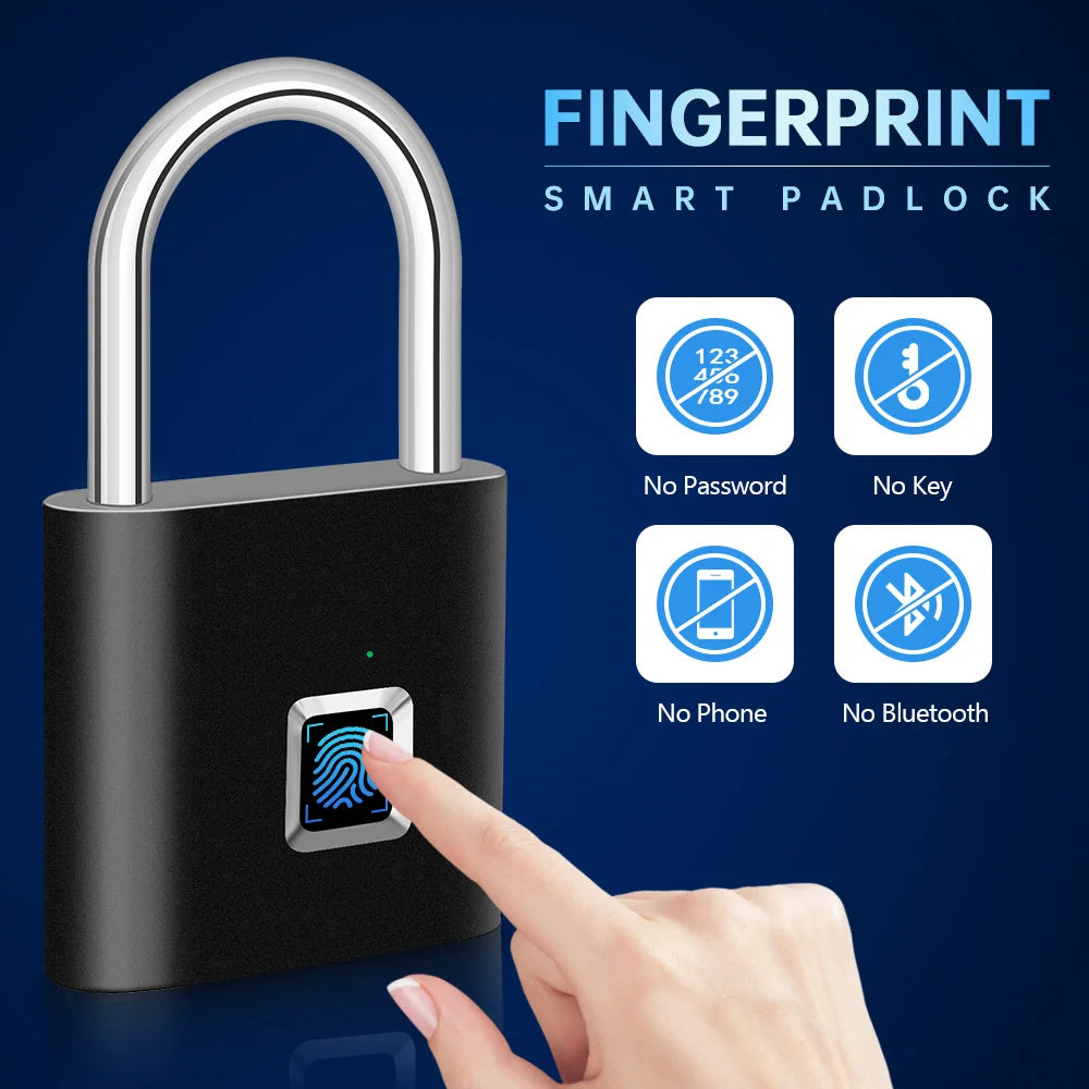 KERUI Smart Fingerprint Padlock Waterproof Fingerprint Keyless Door Lock Type C Rechargeable Security Padlock for House