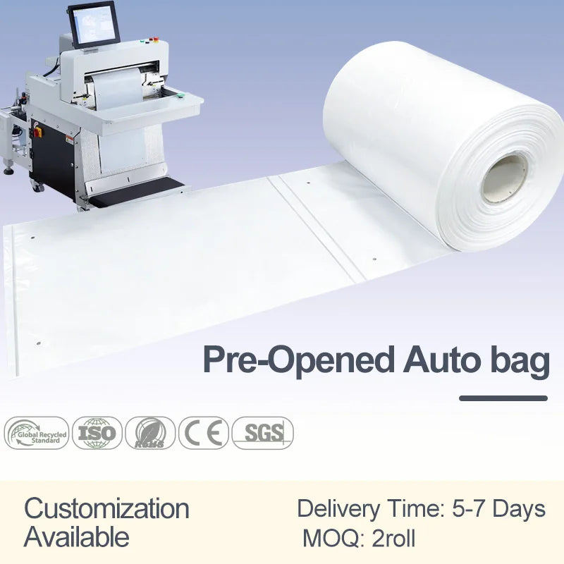 White PE pre-opened auto rolling bag roll and pre-opened sheet for packing machine