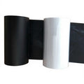 Black thermal transfer wax resin ribbon rolls on cores, glossy black outer wrap