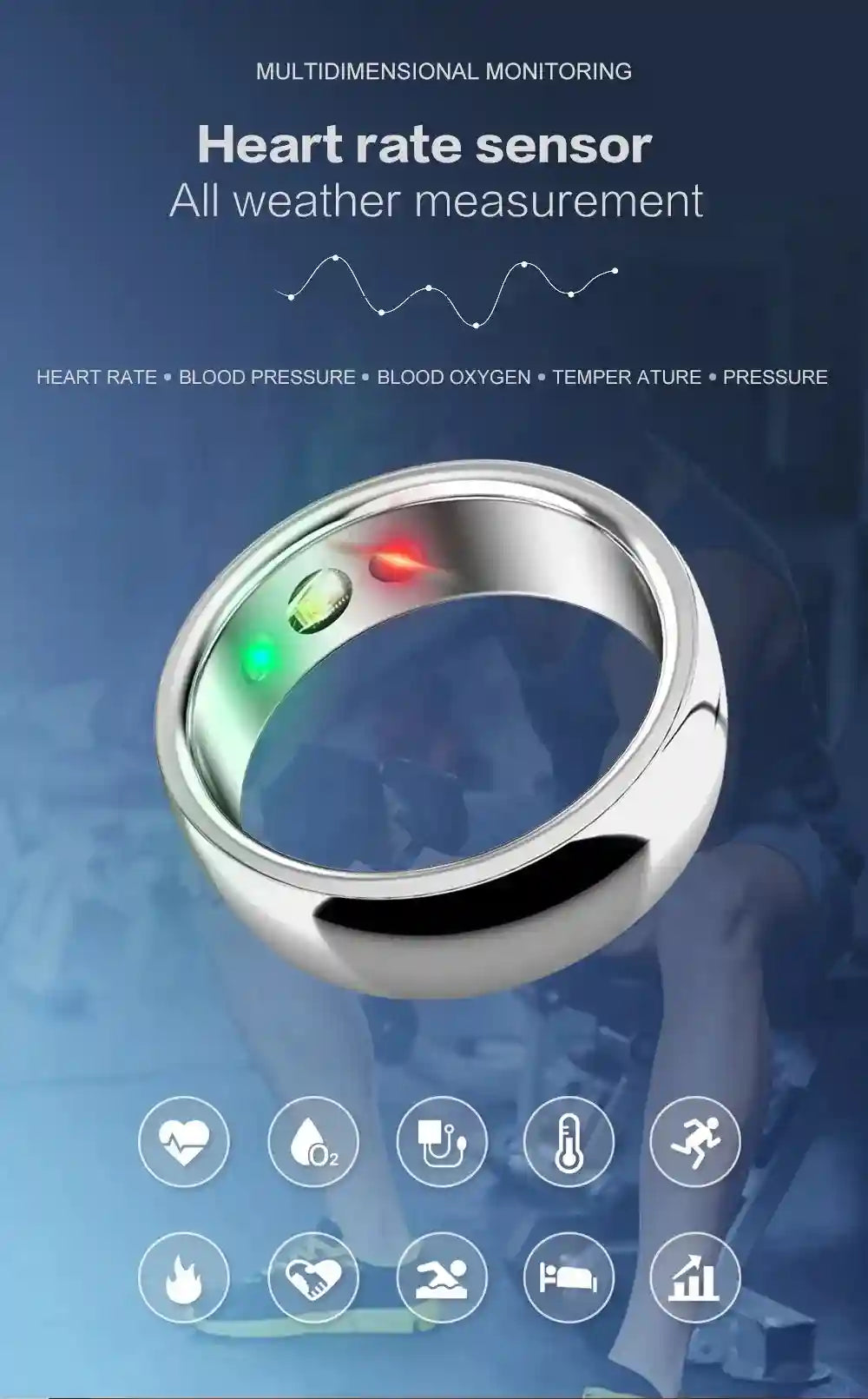 Smart Health Ring Fitness Tracker with Heart Rate & Oxygen Sensor Tidesmit