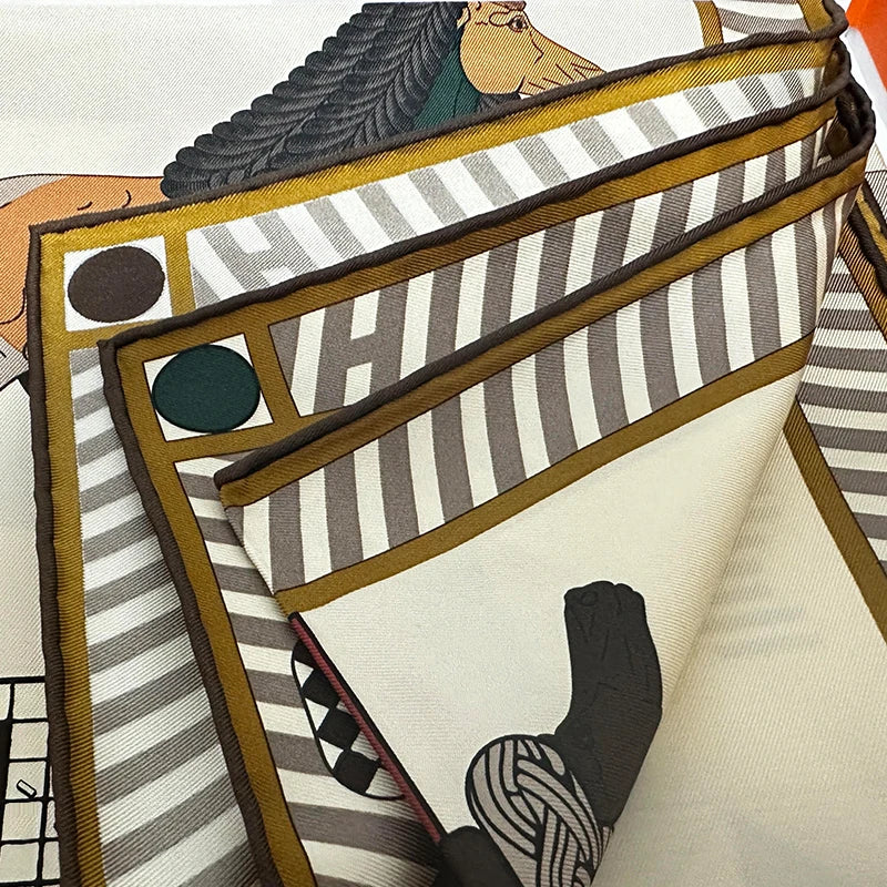 Luxurious 90*90cm Square Digital Abstract Art Animal Printed Silk Scarf Gift Specially Designed for Elegant Individuals