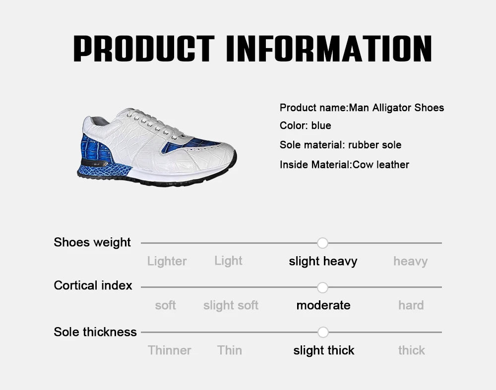 Fashionable Genuine Crocodile Leather Shoes for Man Stylish Sneakers Rubber Sole Walking Style Men's Sports Casual Shoes Men