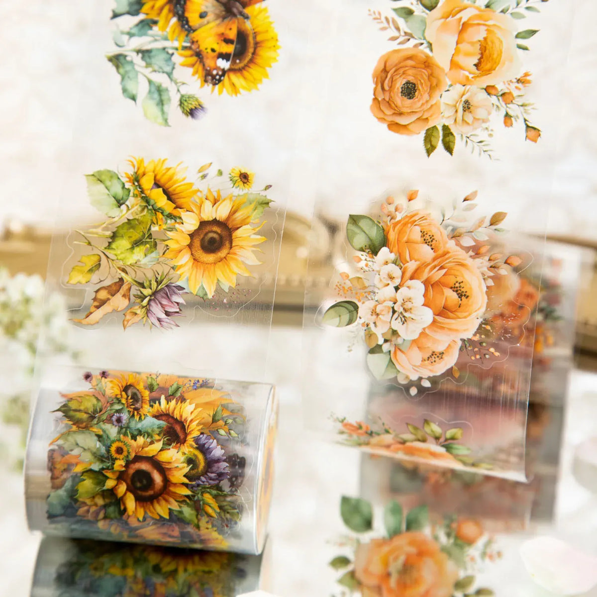 2M/Roll Kraft Paper Masking Pet Tape Meet Flower Sea Series Plant Hand Account Diy Material Decoration Loop Stickers 8 Models