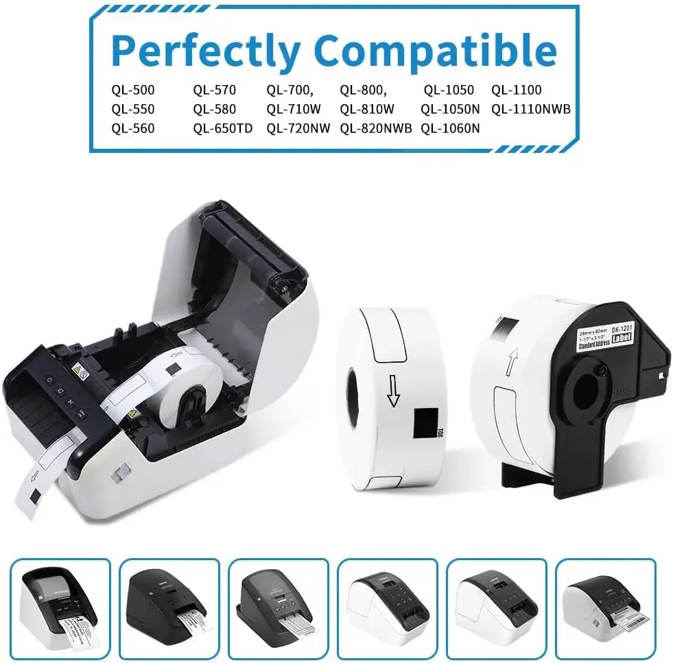 For Brother QL Printer Compatible Ribbons 29 X 90mm Die-Cut Standard Paper Address Barcode Multipurpose Label Tape Roll