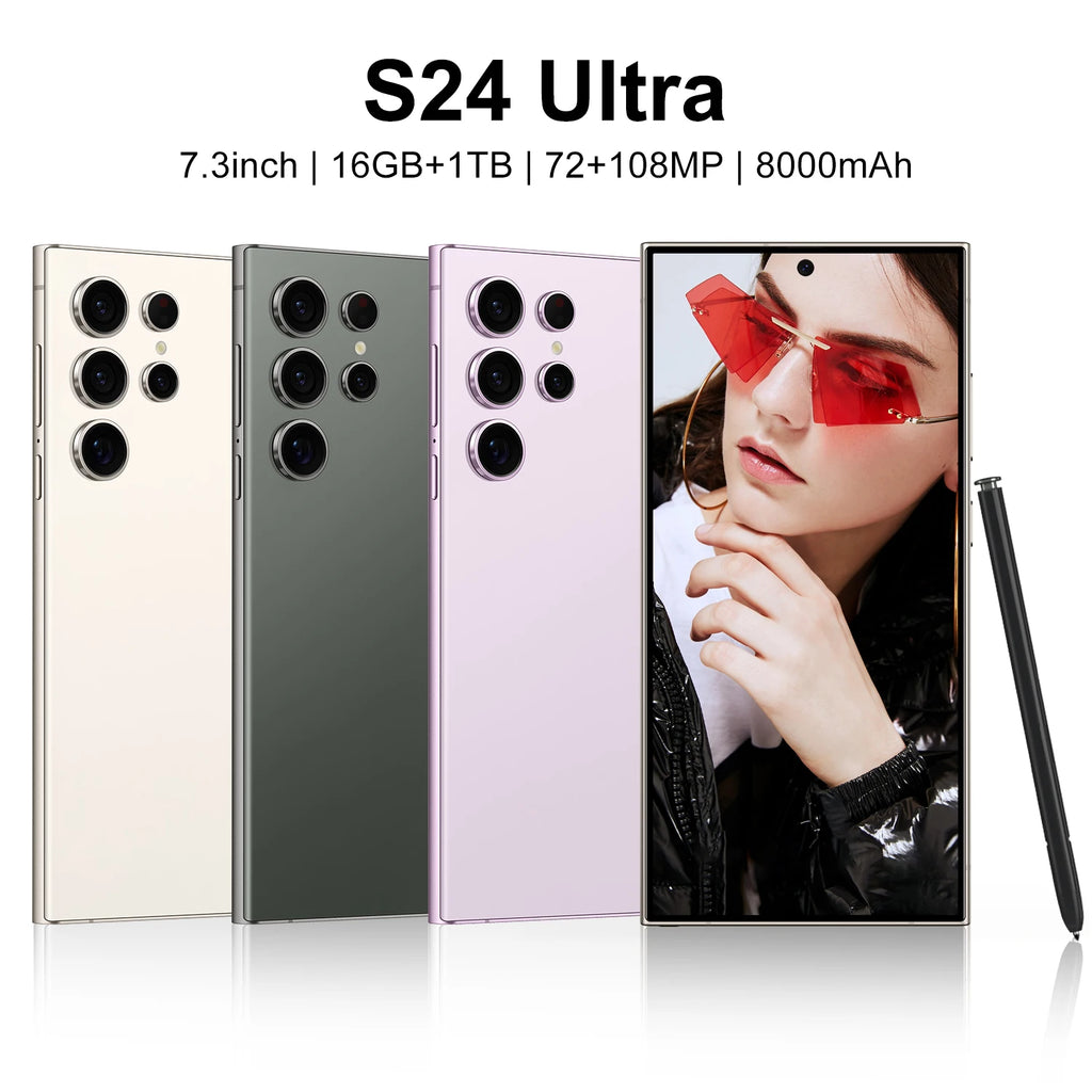 Original Samsung S24 Ultra 5G 1TB smartphone featuring 108MP camera and 120Hz display, view from angle three