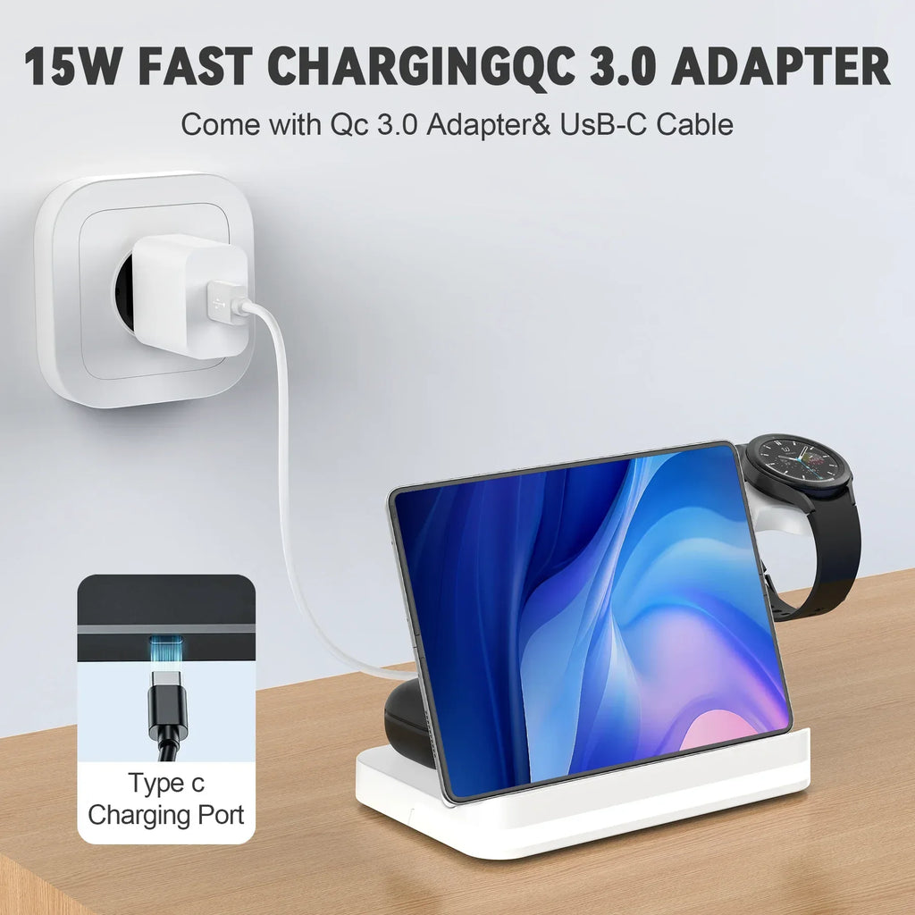 3-in-1 Wireless Charging Station 15W Magnetic Stand - Black & White Tidesmit