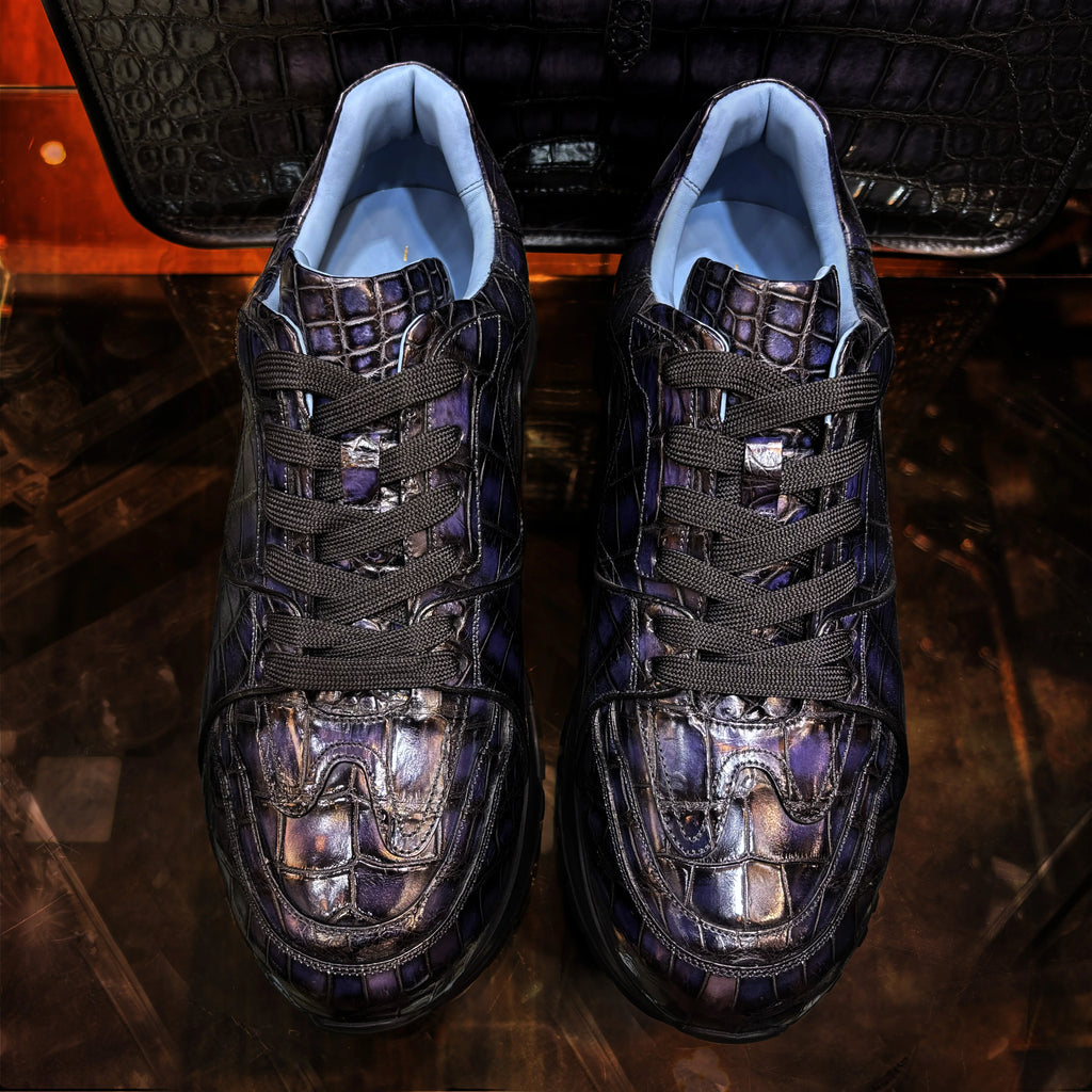Luxury Handmade Crocodile Leather Shoes Anti-slip Trending Sneakers for Men Breathable Cushioning Walking Style Shoes