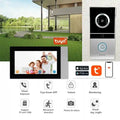 Smart video doorbell system with a silver outdoor camera and indoor monitor for two-way communication and home security.