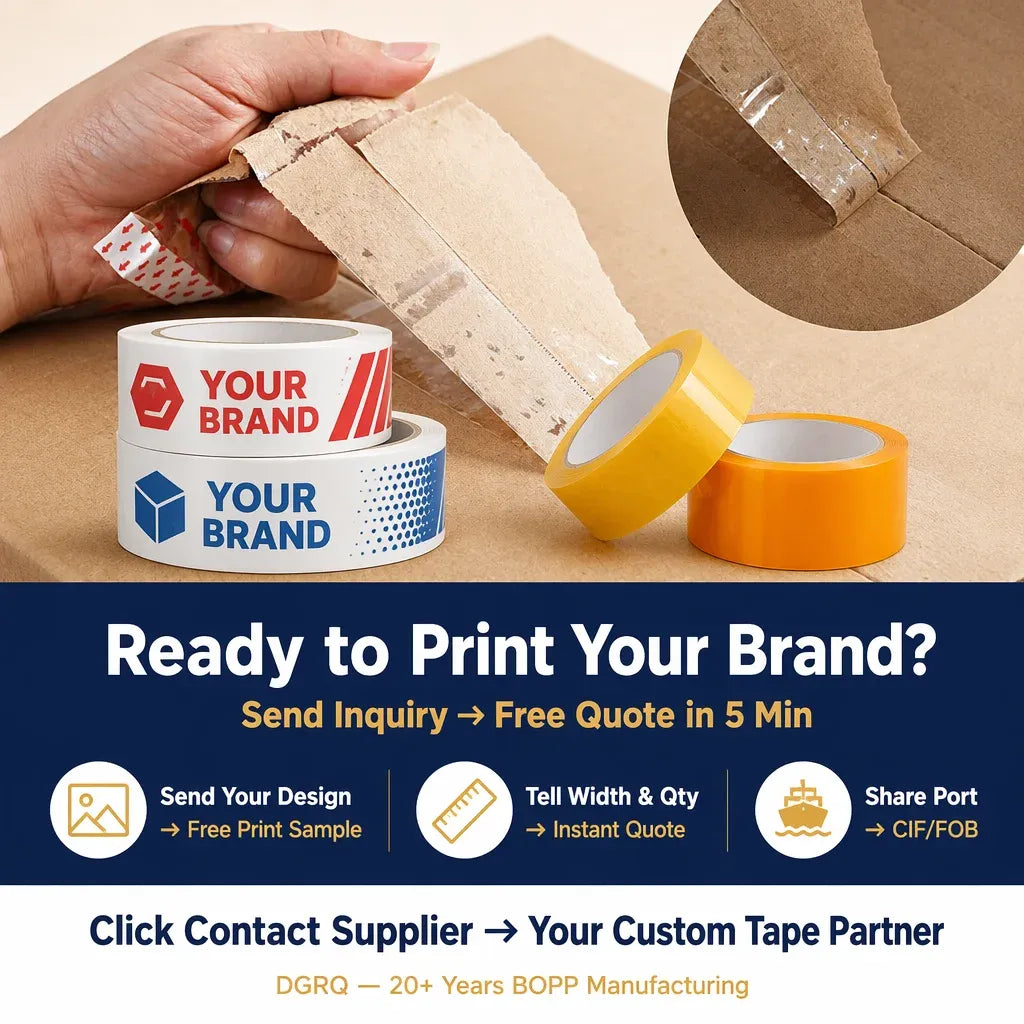 Hand applying yellow packaging tape to a cardboard box, self-adhesive sealing tape