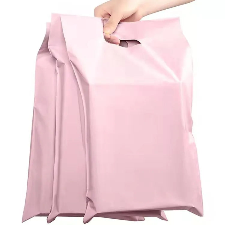 Custom Logo High Quality Express Minimalism Envelope Handle Mailing Bags with Handle Poly Square Polybag Beige Courier Packaging