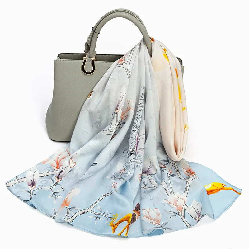 Custom Fashion Headwraps Women Silk Scarves Luxury Mulberry Silk Hijab Muslim Ultralight Ladies Scarf Digital Print