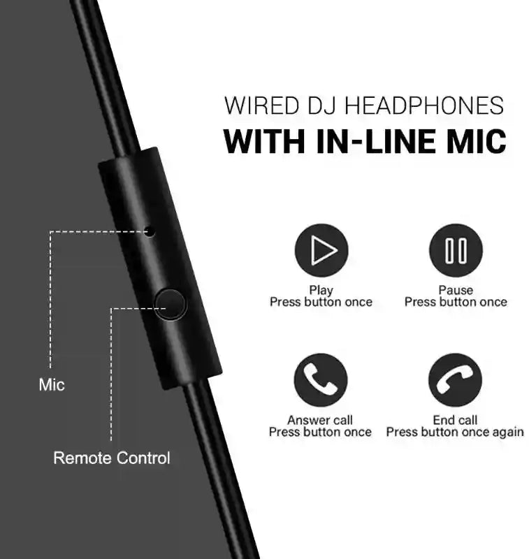 Wired Studio Monitor Headphones - Over-Ear DJ Mic Black Tidesmit
