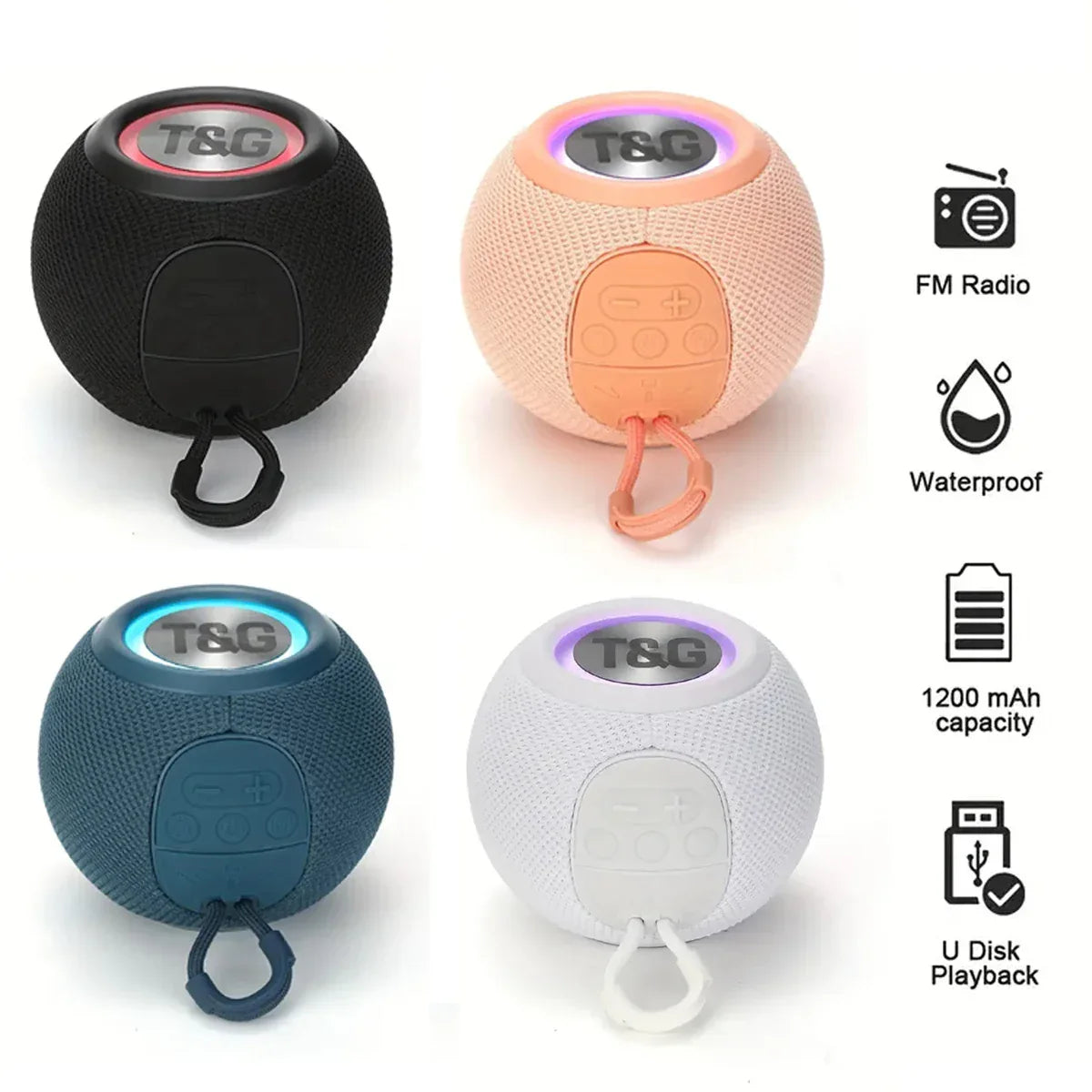 Portable Bluetooth Speaker with LED Lamp - Wireless Fabric Mini Audio My Store
