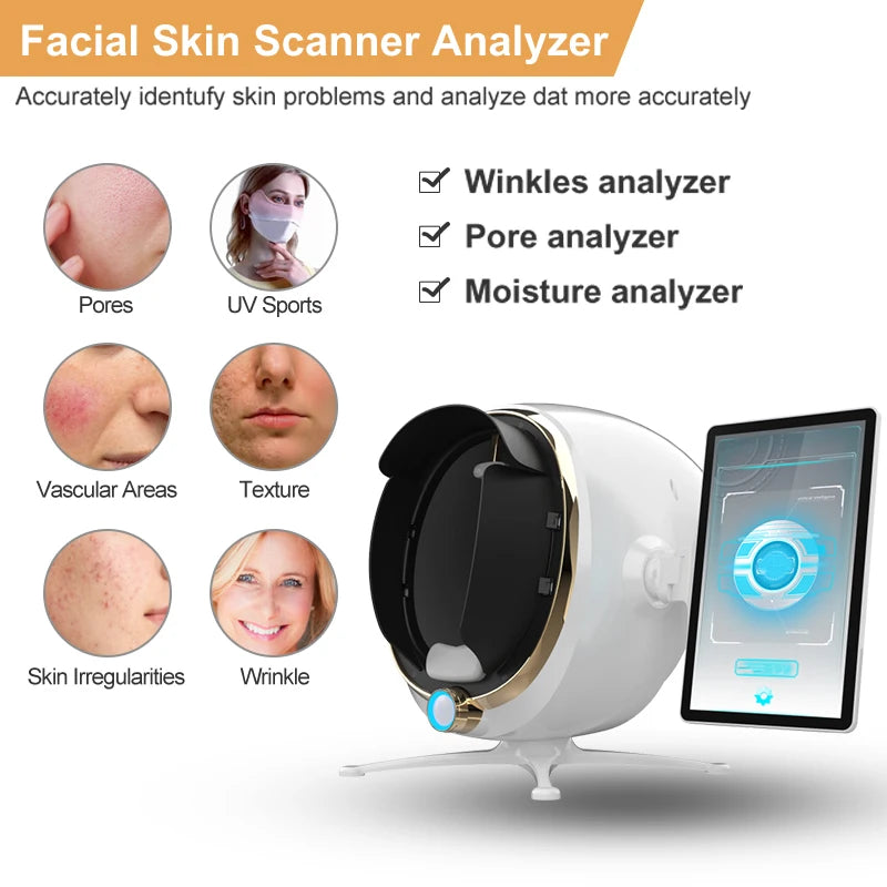 2025 Magic Mirror 3D digital facial skin analyzer machine with AI, touch screen, and pore, wrinkle, moisture detection.