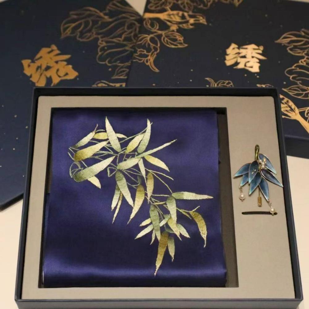 Su Embroidery Scarf 100% Mulberry Silk Handmade Intangible Cultural Heritage Luxury Gift Box for Women