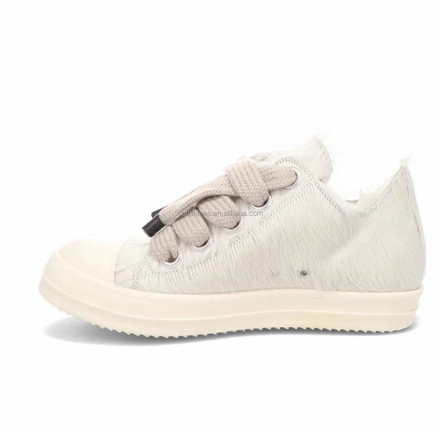 5 Eyelets Retro Sneakers Size 48 Unisex Luxury Design Jumbo Lace Low Top Sneakers for Men Pon Hair Jumbo Lace Low White Sneakers