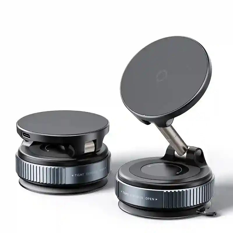 Magnetic Car Phone Mount - 360 Degree Rotating Vacuum Black Black Magnetic Tidesmit