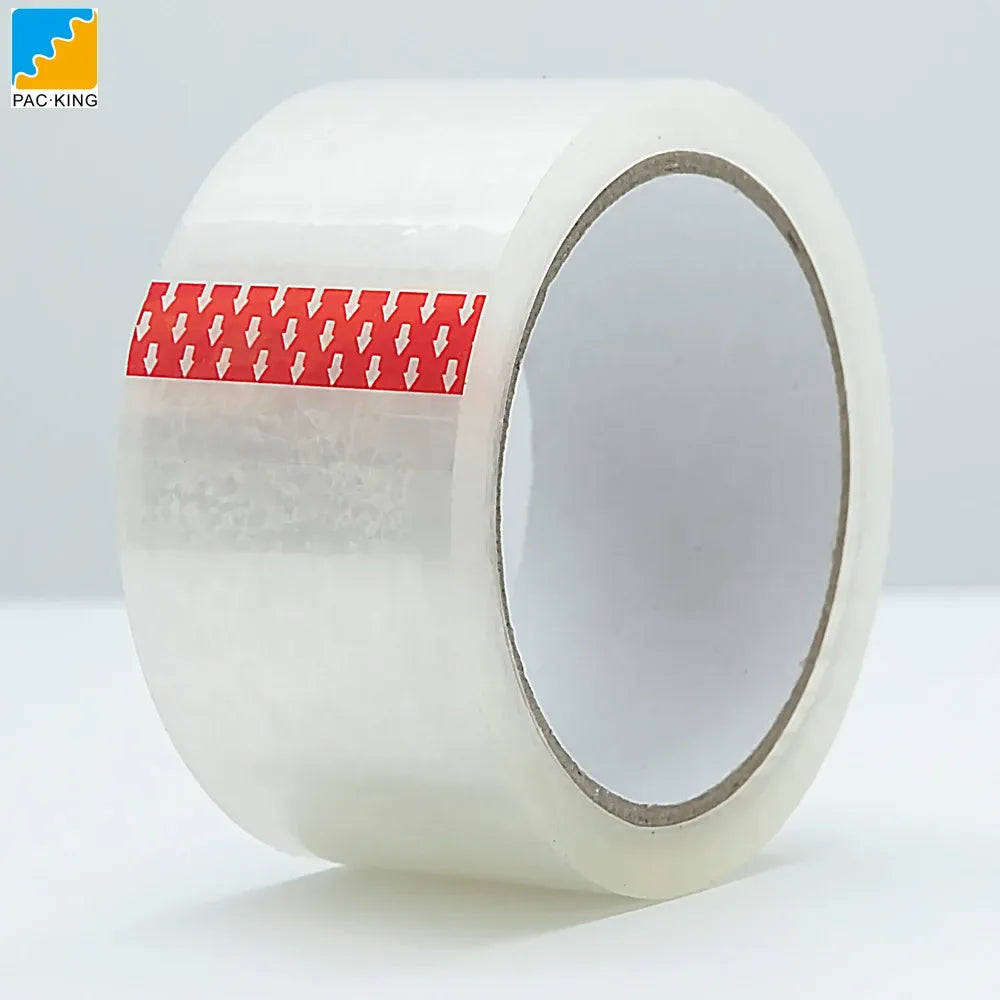 Clear carton sealing tape roll with red printed stripe, strong adhesive packaging tape