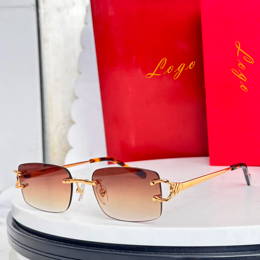 Luxury CT LOGO Rimless Sunglasses Gold Shades for Fashion Enthusiasts UV Protection Eyewear for Daily Commute Party Vacation