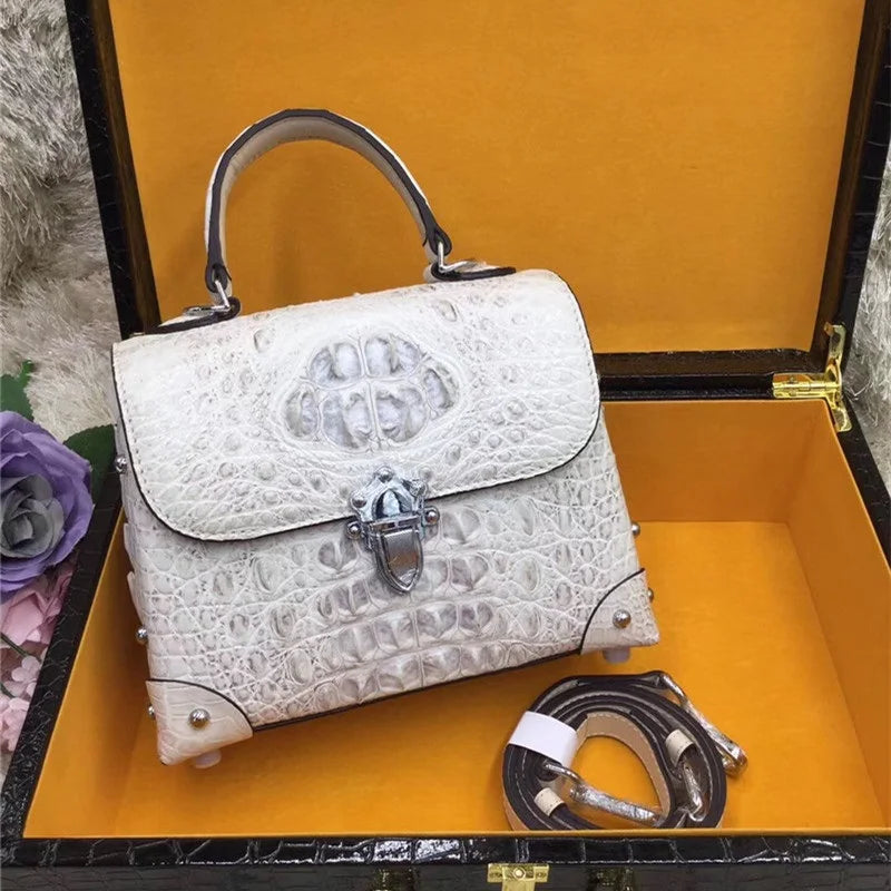 Authentic Exotic Crocodile Skin Women's Small White Purse Genuine Real Alligator Leather Lady Handbag Female Cross Shoulder Bag