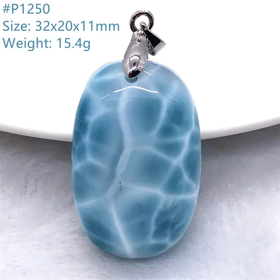 Natural Blue Larimar Trendy Necklace Pendant Women Men Gift Beads 925 Sterling Silver Dominica Water Drop Crystal Stone Jewelry