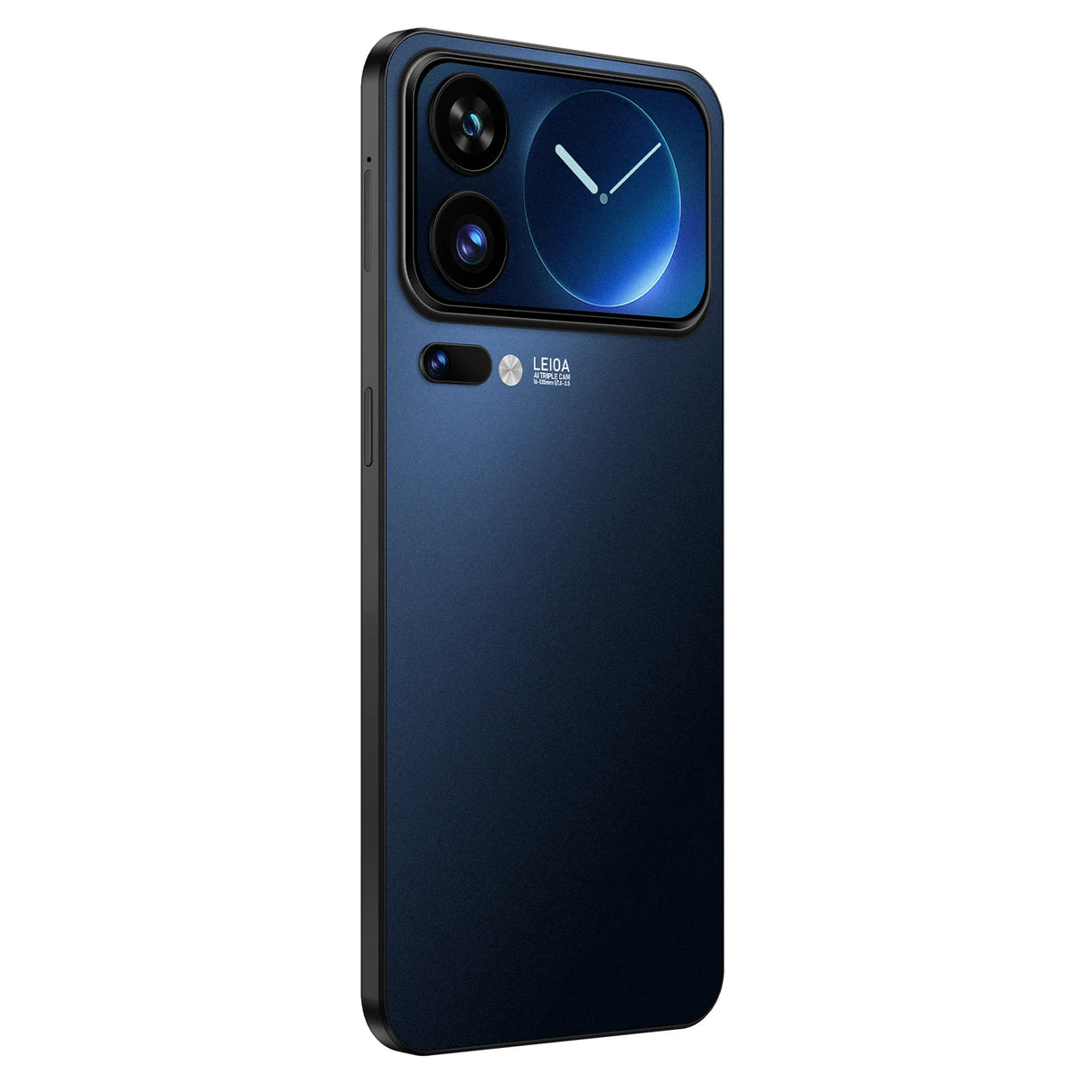Blue 5G smartphone with dual cameras on the back and a dark glossy finish
