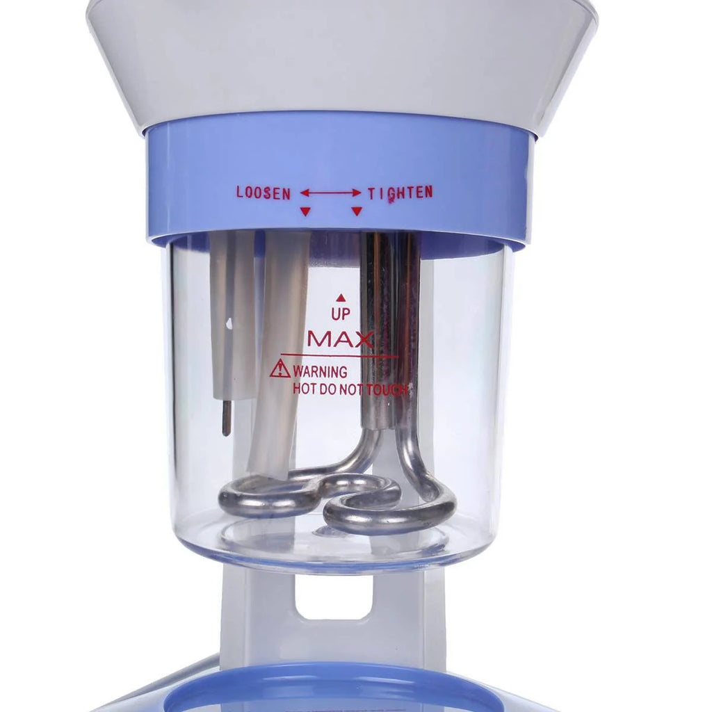 Professional facial steamer water tank with heating element, max fill line, and ozone vaporizer features.