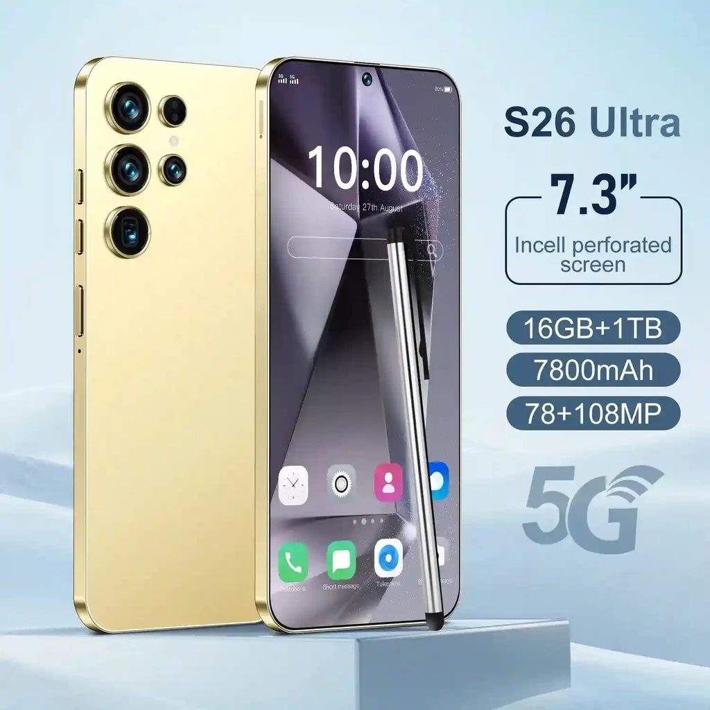 S26 Ultra 5G Smartphone - 7.3 Inch AMOLED Display, 1TB Storage Gold 16g 1TB Tidesmit