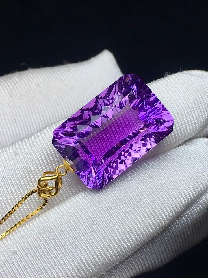 18mm Natural Purple Amethyst Pendant Necklace for Women Gift 18K Gold Healing Crystal Beads Stone Gemstone Silver Chains AAAAA