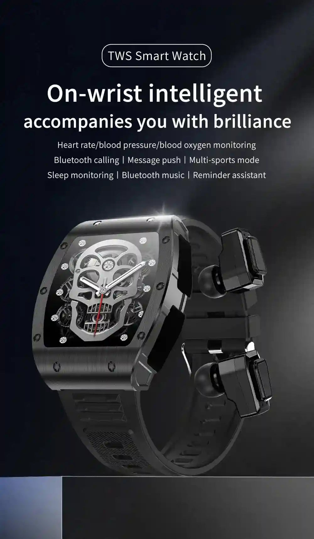 Tidesmit JM09 Smartwatch With Wireless Earbuds - IP67 Waterproof Fitness Tracker Tidesmit