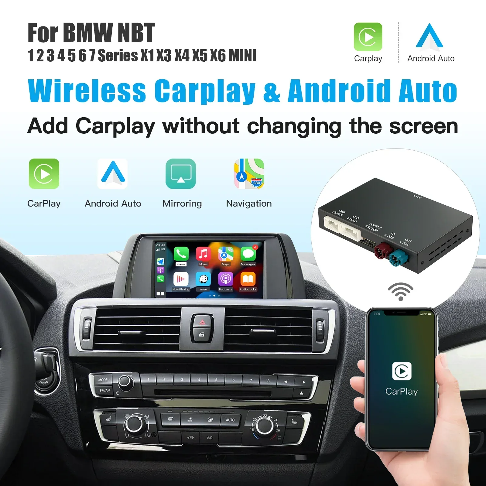 Wireless CarPlay Android Auto Adapter for BMW NBT CIC Systems My Store