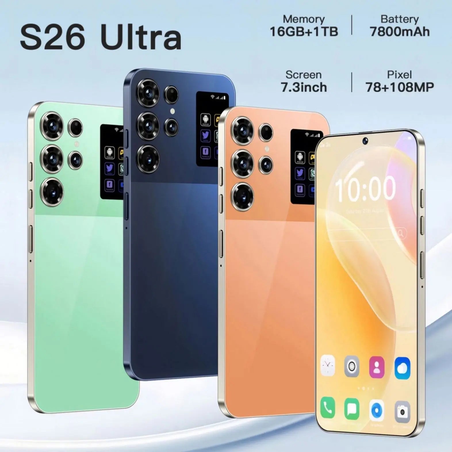 S26 Ultra 5G Android Smartphone 12GB RAM 512GB ROM 7.3 Inch HD Screen Dual SIM Unlocked Global Version Stylus LTE Connectivity