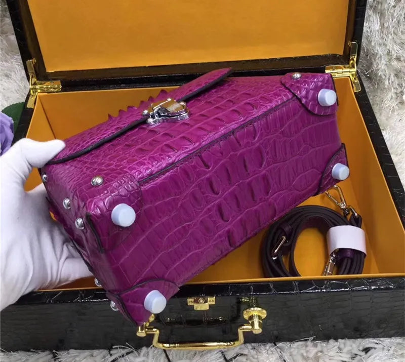 Authentic Exotic Crocodile Skin Women's Small White Purse Genuine Real Alligator Leather Lady Handbag Female Cross Shoulder Bag