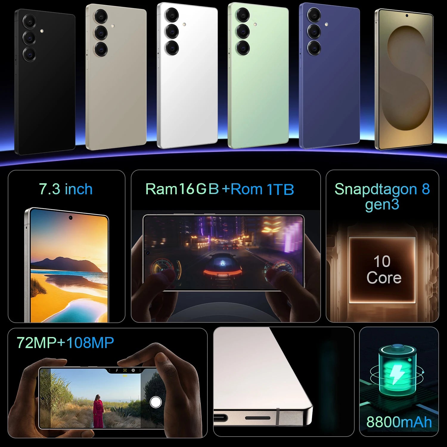 5G Smartphone 1TB 16GB RAM Unlocked Dual SIM Gray - Tidesmit Tidesmit