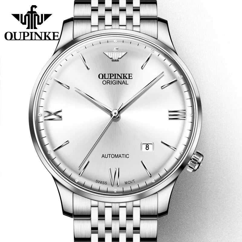 OUPINKE 3269 Original Luxury Ultra Thin Watch Men Automatic Mechanical Slim with Date Brand Leather Wristwatch Relogio Masculino