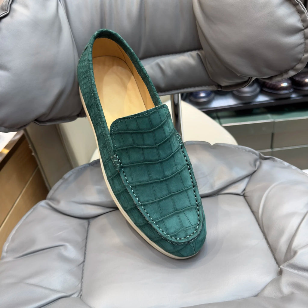 New Fashion Loafers Nubuck Crocodile Leather Shoes Men Office Business Formal Shoes Genuine Alligator Skin Italian Dress Shoes