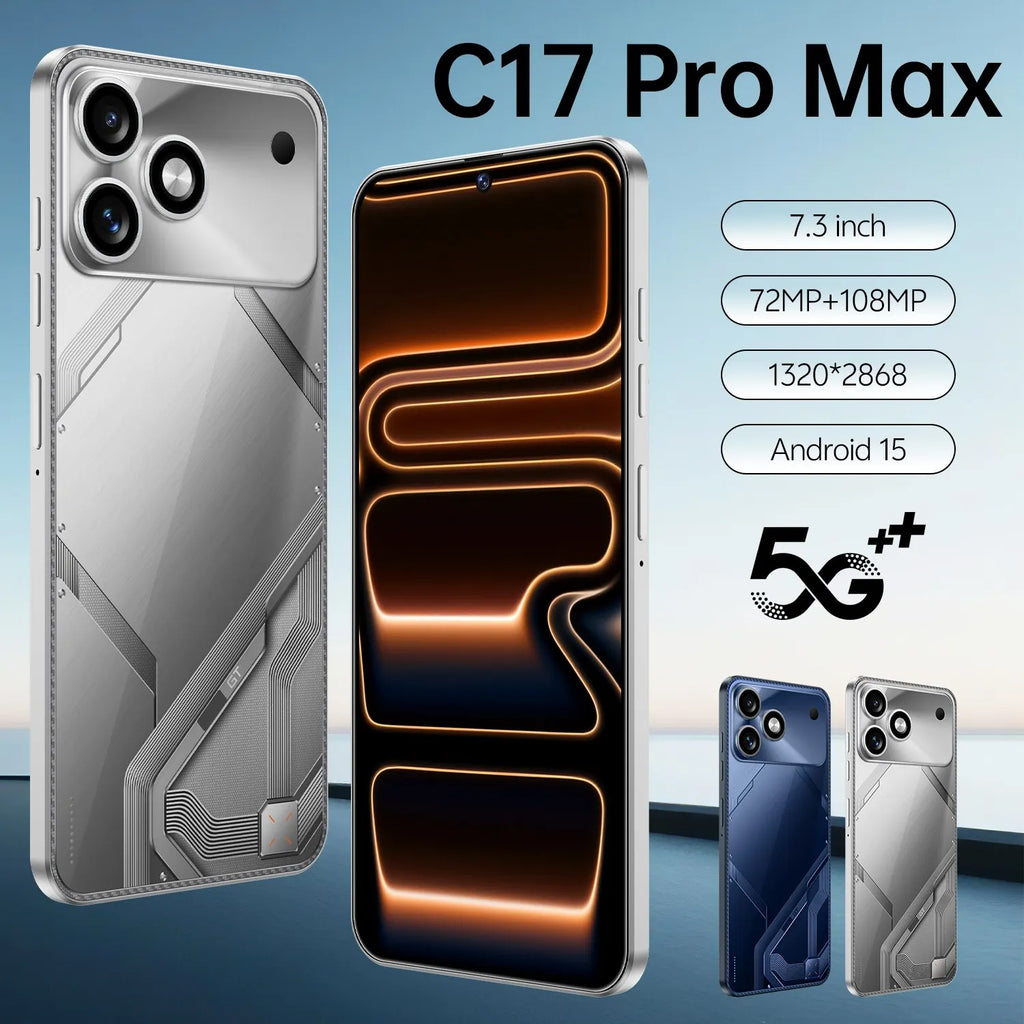 2026 New Smartphone 16+1TB Large Memory C17Pro Mas Phone 7.3 Large Inch 8000mAh Battery