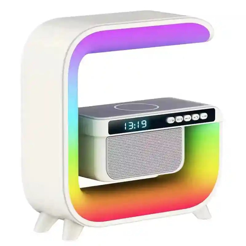 Wireless Charging Alarm Clock with RGB Light & Bluetooth Speaker - White Tidesmit