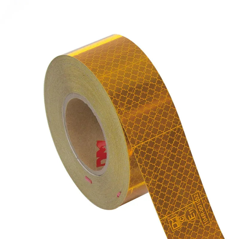 Reflective road safety tape roll, yellow gold strip with honeycomb reflective pattern