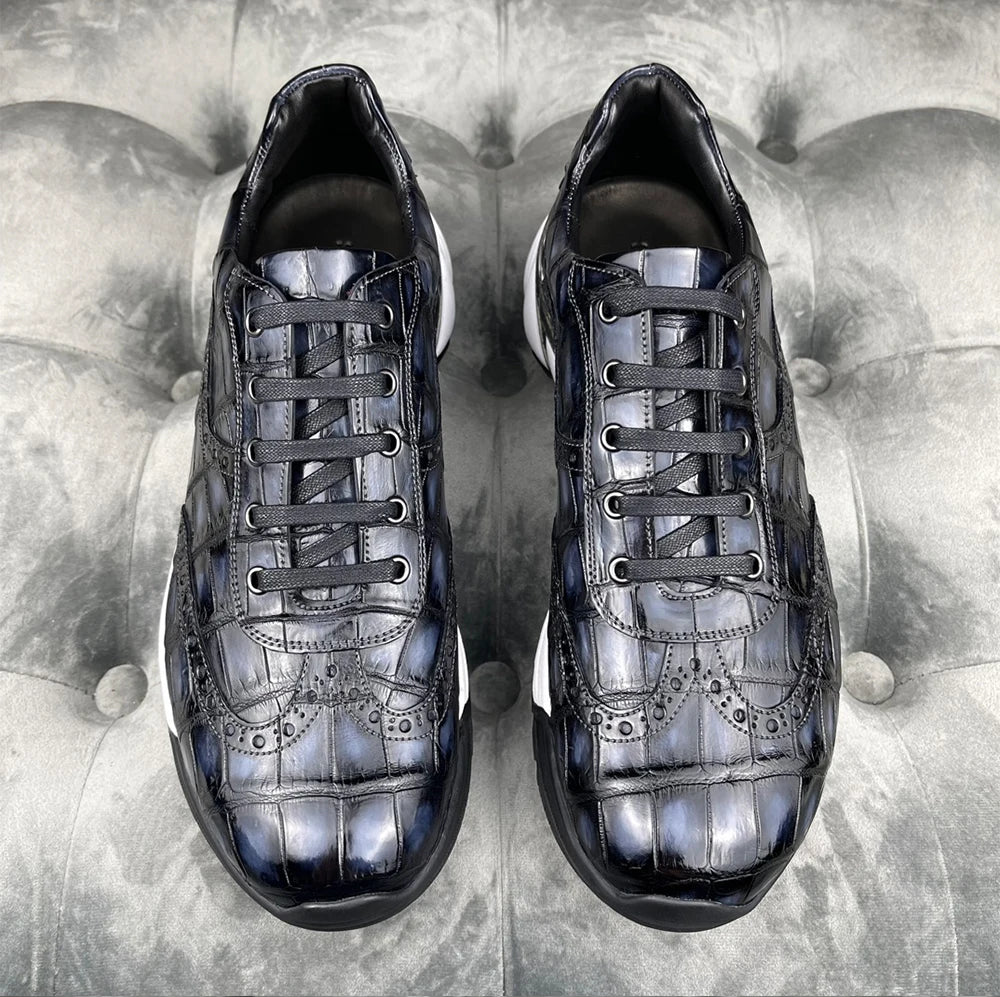 Trendy Crocodile Skin Leather Shoes Luxury Fashion Sneakers Rubber Sole Walking Style Shoes Sport Casual Shoes for Men