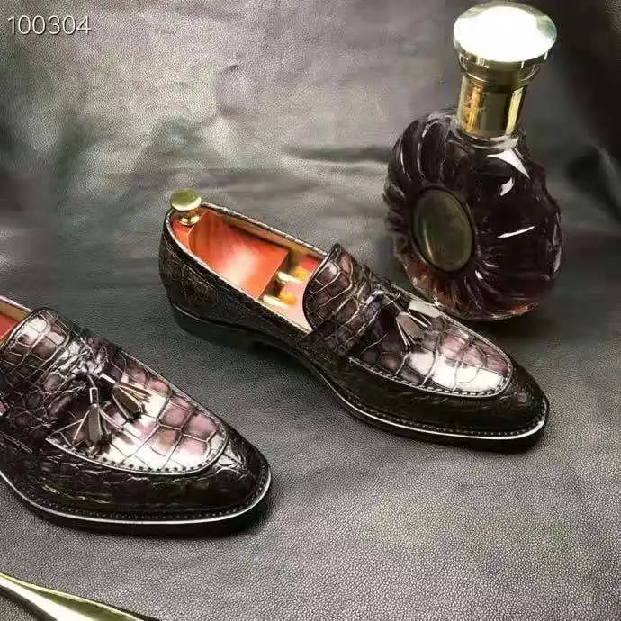 Goodyear Welt Luxury Loafer Shoes for Men Genuine Crocodile Leather Formal Shoes Tassel Office Wear Men's Dress Shoes