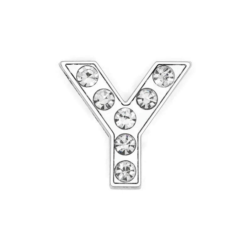 Silver letter Y slide charm with rhinestones for 8mm DIY pet collars to personalize your dog or cat’s accessory.