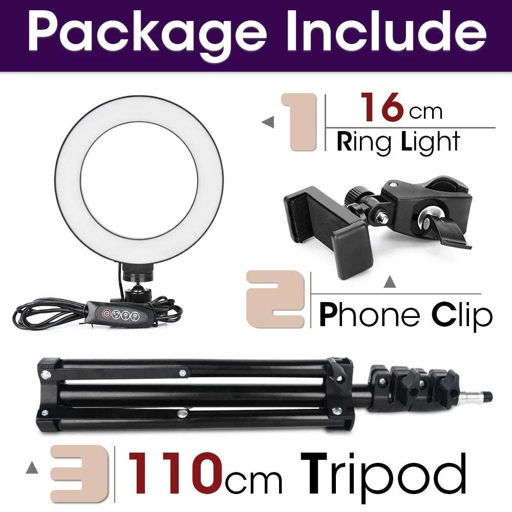 LED Ring Light with Tripod Stand for Live Streaming and Content Creation 16cm and 110cmTripod Tidesmit