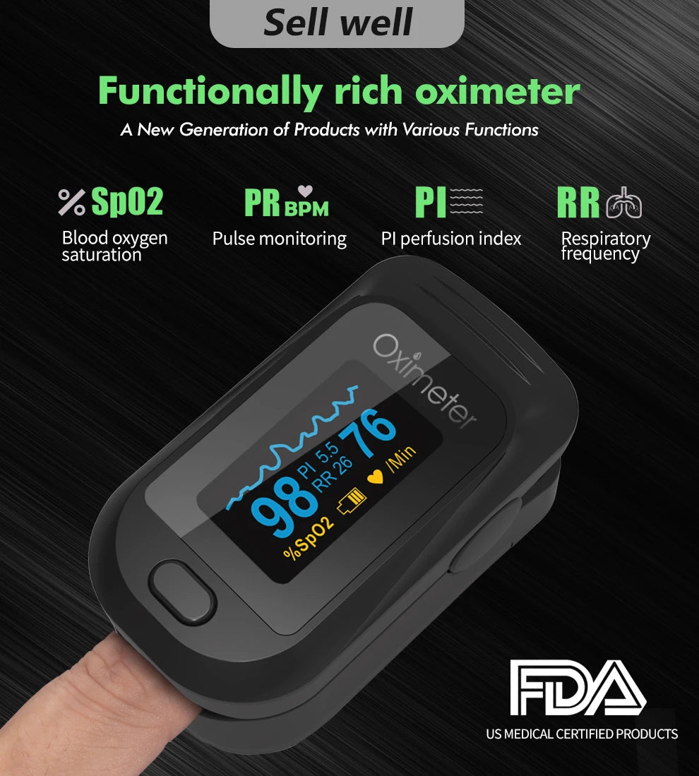 JianyouCare Finger Pulse Oled Oximeter Portable RR Blood Oxygen Saturation Meter Respiratory Rate Oximetro De Dedo Pulsioximetro