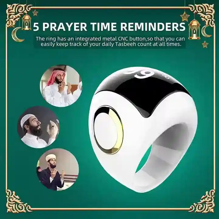 Smart Zikr Ring: Digital Prayer Counter & Health Monitor - Black Tidesmit